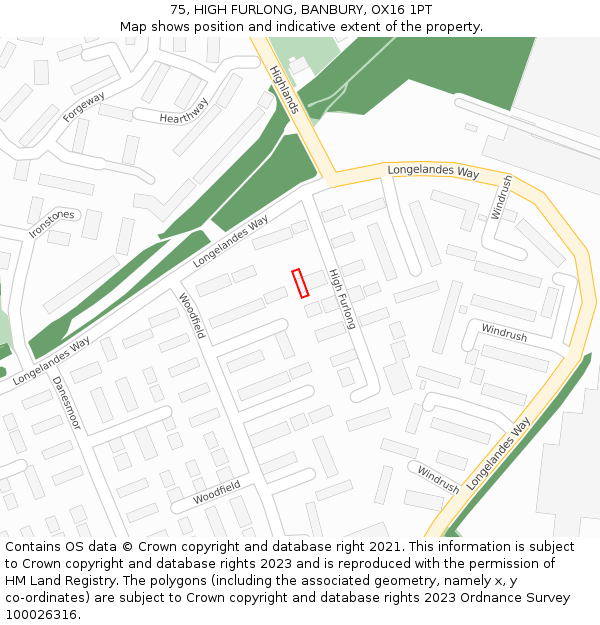 75, HIGH FURLONG, BANBURY, OX16 1PT: Location map and indicative extent of plot