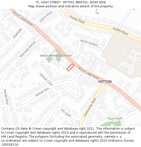 75, HIGH STREET, YATTON, BRISTOL, BS49 4DW: Location map and indicative extent of plot