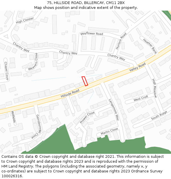 75, HILLSIDE ROAD, BILLERICAY, CM11 2BX: Location map and indicative extent of plot