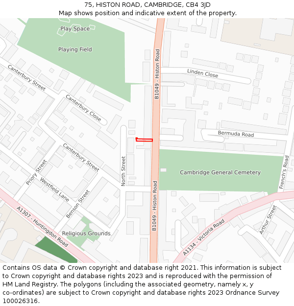 75, HISTON ROAD, CAMBRIDGE, CB4 3JD: Location map and indicative extent of plot