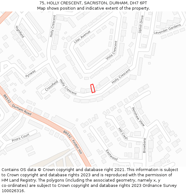 75, HOLLY CRESCENT, SACRISTON, DURHAM, DH7 6PT: Location map and indicative extent of plot