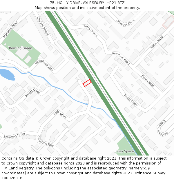 75, HOLLY DRIVE, AYLESBURY, HP21 8TZ: Location map and indicative extent of plot