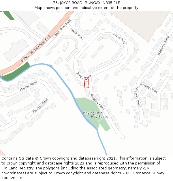 75, JOYCE ROAD, BUNGAY, NR35 1LB: Location map and indicative extent of plot