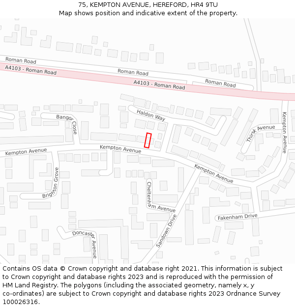 75, KEMPTON AVENUE, HEREFORD, HR4 9TU: Location map and indicative extent of plot