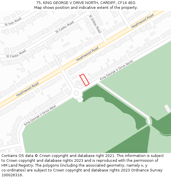 75, KING GEORGE V DRIVE NORTH, CARDIFF, CF14 4EG: Location map and indicative extent of plot