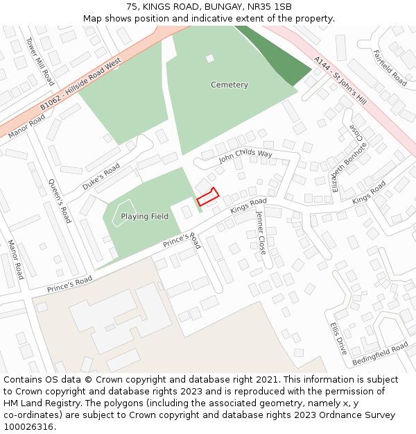 75, KINGS ROAD, BUNGAY, NR35 1SB: Location map and indicative extent of plot