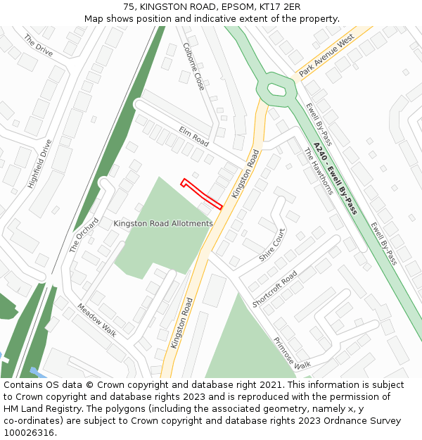 75, KINGSTON ROAD, EPSOM, KT17 2ER: Location map and indicative extent of plot