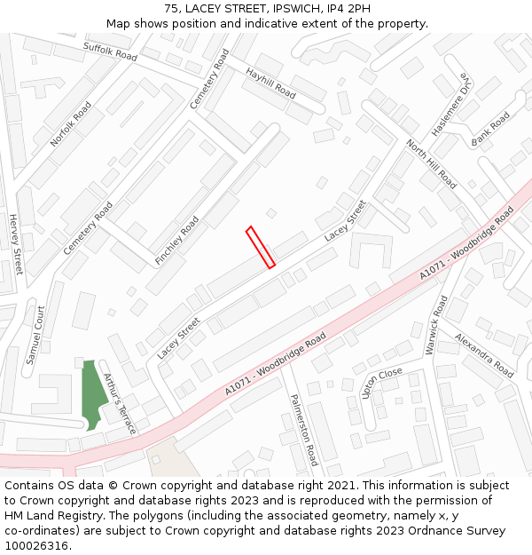 75, LACEY STREET, IPSWICH, IP4 2PH: Location map and indicative extent of plot