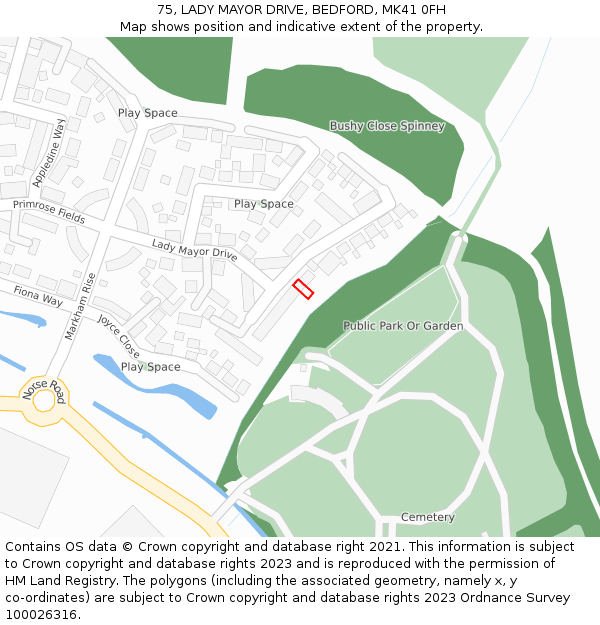 75, LADY MAYOR DRIVE, BEDFORD, MK41 0FH: Location map and indicative extent of plot