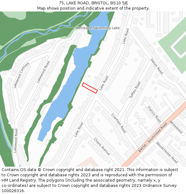 75, LAKE ROAD, BRISTOL, BS10 5JE: Location map and indicative extent of plot