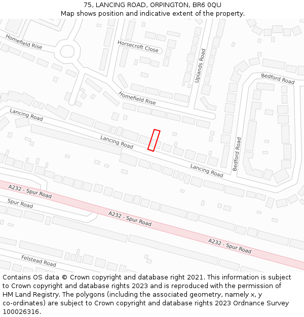 75, LANCING ROAD, ORPINGTON, BR6 0QU: Location map and indicative extent of plot