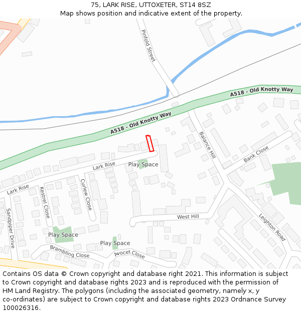75, LARK RISE, UTTOXETER, ST14 8SZ: Location map and indicative extent of plot
