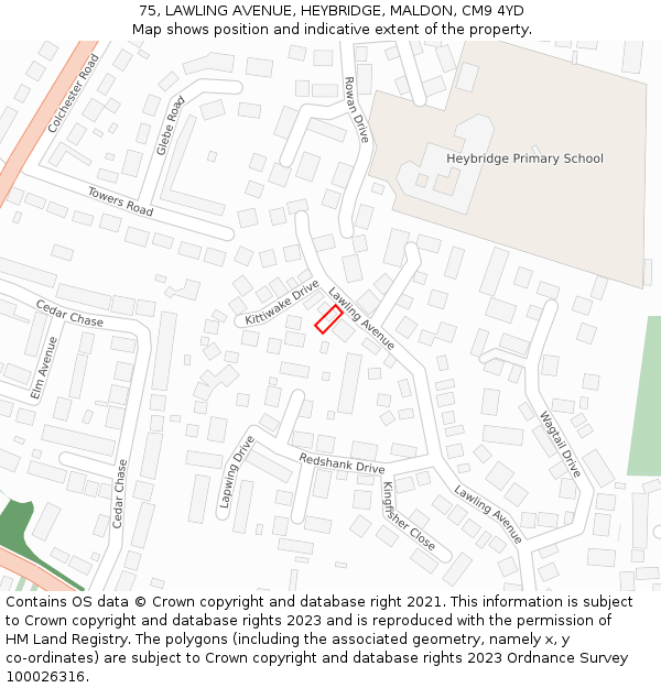 75, LAWLING AVENUE, HEYBRIDGE, MALDON, CM9 4YD: Location map and indicative extent of plot