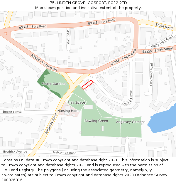 75, LINDEN GROVE, GOSPORT, PO12 2ED: Location map and indicative extent of plot