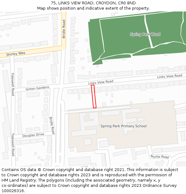 75, LINKS VIEW ROAD, CROYDON, CR0 8ND: Location map and indicative extent of plot