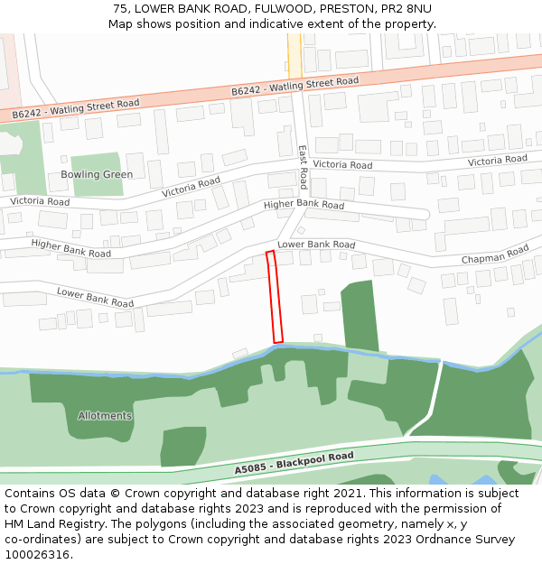 75, LOWER BANK ROAD, FULWOOD, PRESTON, PR2 8NU: Location map and indicative extent of plot