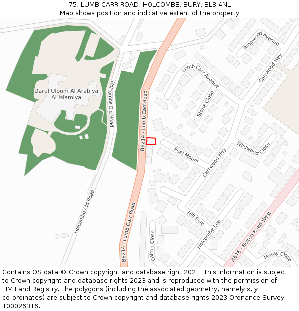 75, LUMB CARR ROAD, HOLCOMBE, BURY, BL8 4NL: Location map and indicative extent of plot