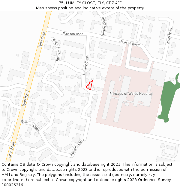 75, LUMLEY CLOSE, ELY, CB7 4FF: Location map and indicative extent of plot