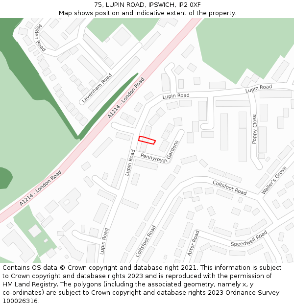 75, LUPIN ROAD, IPSWICH, IP2 0XF: Location map and indicative extent of plot