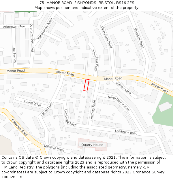 75, MANOR ROAD, FISHPONDS, BRISTOL, BS16 2ES: Location map and indicative extent of plot