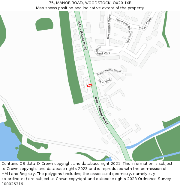 75, MANOR ROAD, WOODSTOCK, OX20 1XR: Location map and indicative extent of plot