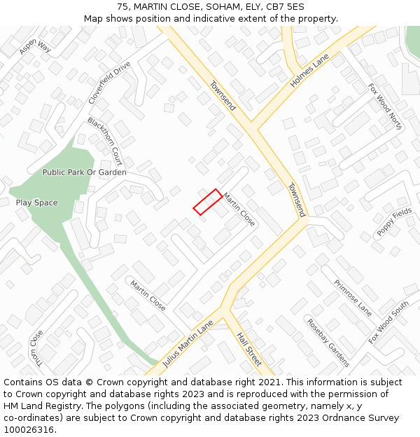 75, MARTIN CLOSE, SOHAM, ELY, CB7 5ES: Location map and indicative extent of plot