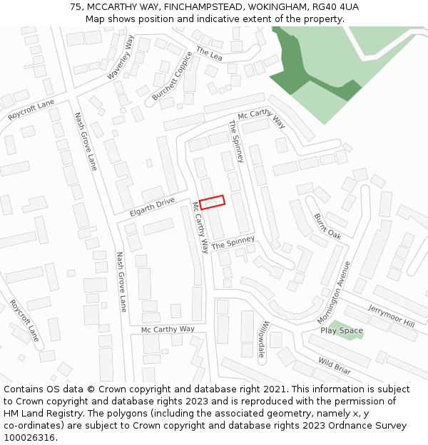 75, MCCARTHY WAY, FINCHAMPSTEAD, WOKINGHAM, RG40 4UA: Location map and indicative extent of plot