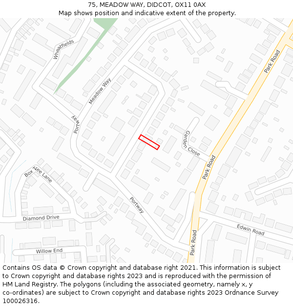 75, MEADOW WAY, DIDCOT, OX11 0AX: Location map and indicative extent of plot