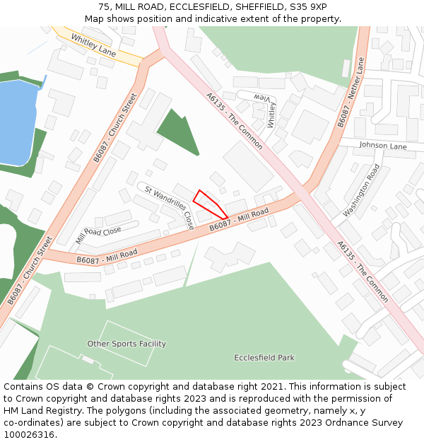 75, MILL ROAD, ECCLESFIELD, SHEFFIELD, S35 9XP: Location map and indicative extent of plot