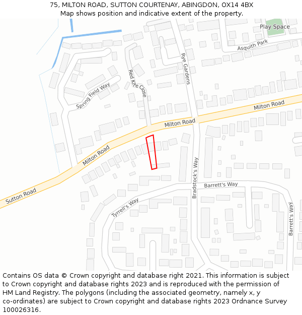 75, MILTON ROAD, SUTTON COURTENAY, ABINGDON, OX14 4BX: Location map and indicative extent of plot