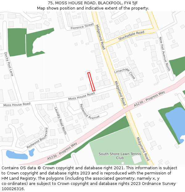 75, MOSS HOUSE ROAD, BLACKPOOL, FY4 5JF: Location map and indicative extent of plot