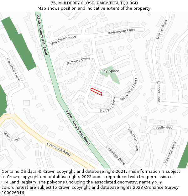 75, MULBERRY CLOSE, PAIGNTON, TQ3 3GB: Location map and indicative extent of plot