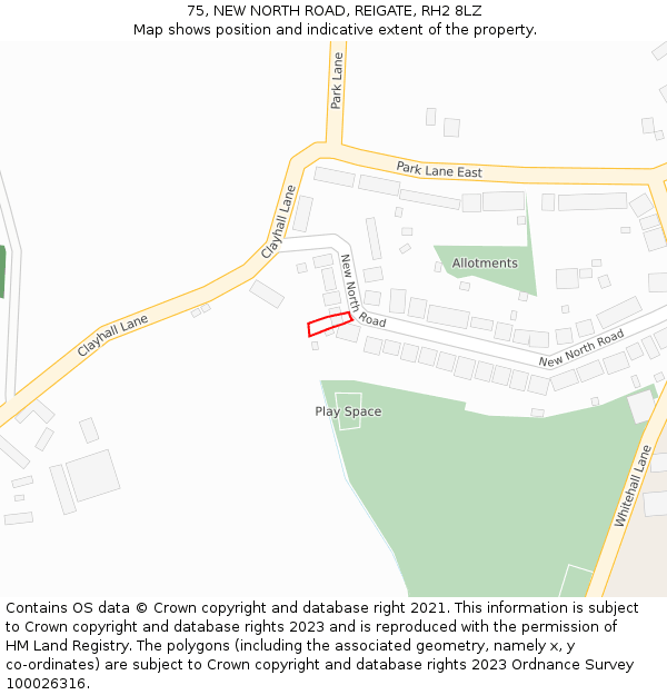 75, NEW NORTH ROAD, REIGATE, RH2 8LZ: Location map and indicative extent of plot