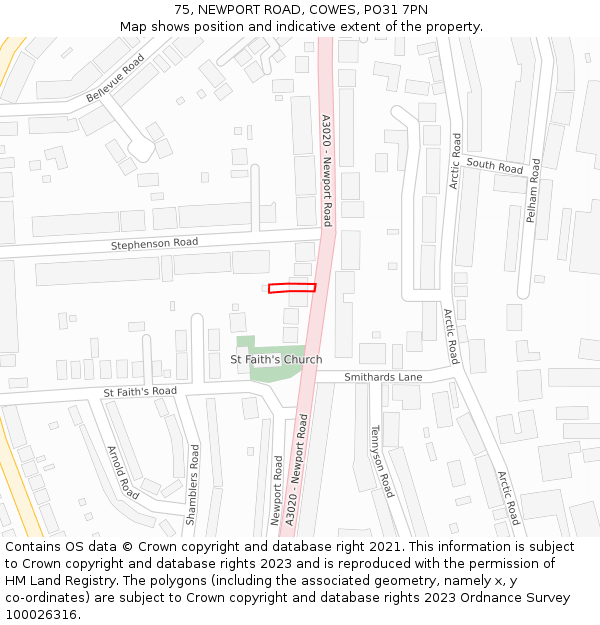 75, NEWPORT ROAD, COWES, PO31 7PN: Location map and indicative extent of plot