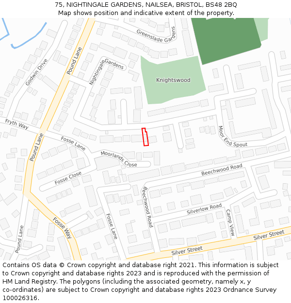 75, NIGHTINGALE GARDENS, NAILSEA, BRISTOL, BS48 2BQ: Location map and indicative extent of plot