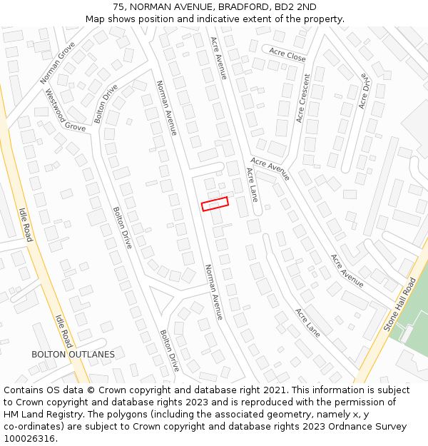 75, NORMAN AVENUE, BRADFORD, BD2 2ND: Location map and indicative extent of plot