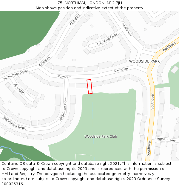 75, NORTHIAM, LONDON, N12 7JH: Location map and indicative extent of plot