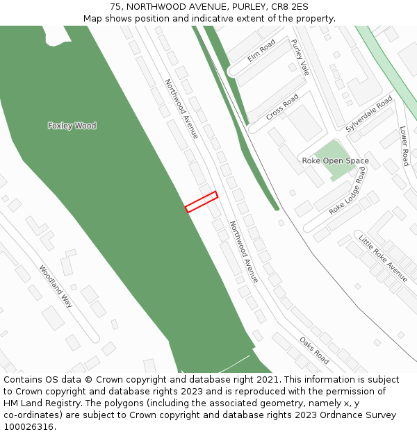 75, NORTHWOOD AVENUE, PURLEY, CR8 2ES: Location map and indicative extent of plot