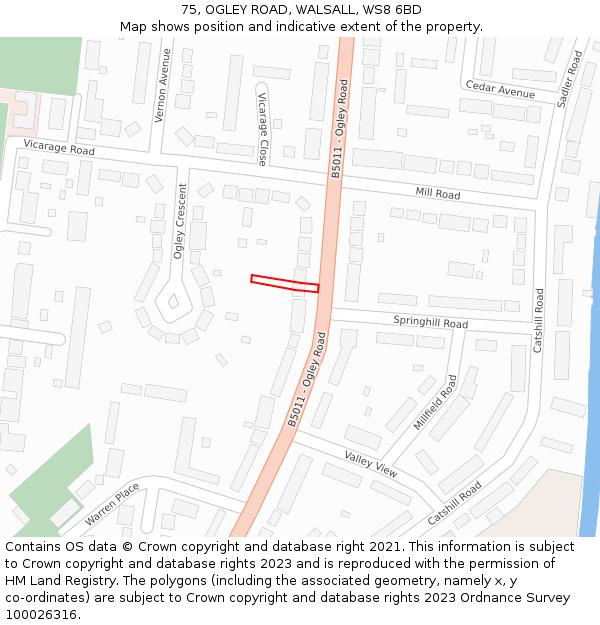 75, OGLEY ROAD, WALSALL, WS8 6BD: Location map and indicative extent of plot