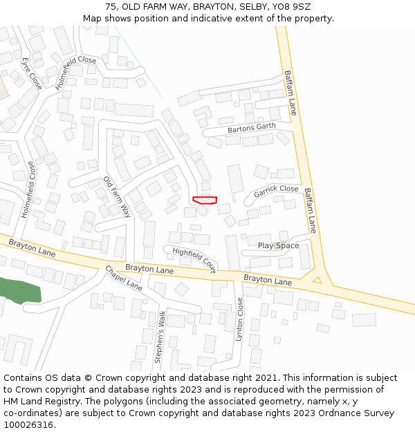 75, OLD FARM WAY, BRAYTON, SELBY, YO8 9SZ: Location map and indicative extent of plot
