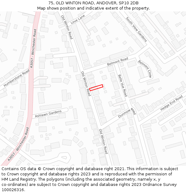 75, OLD WINTON ROAD, ANDOVER, SP10 2DB: Location map and indicative extent of plot