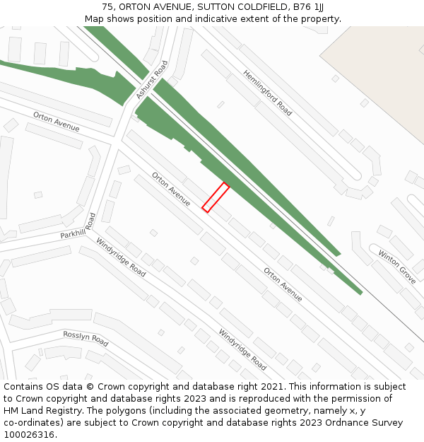 75, ORTON AVENUE, SUTTON COLDFIELD, B76 1JJ: Location map and indicative extent of plot