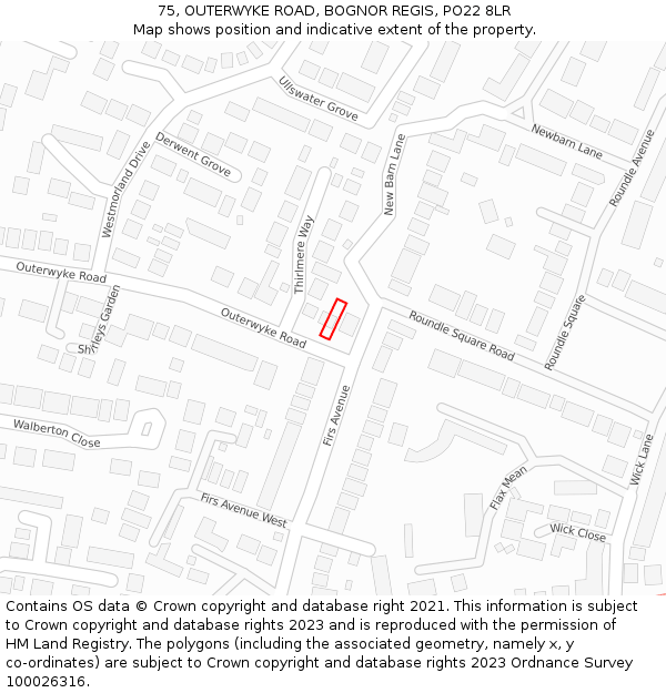 75, OUTERWYKE ROAD, BOGNOR REGIS, PO22 8LR: Location map and indicative extent of plot