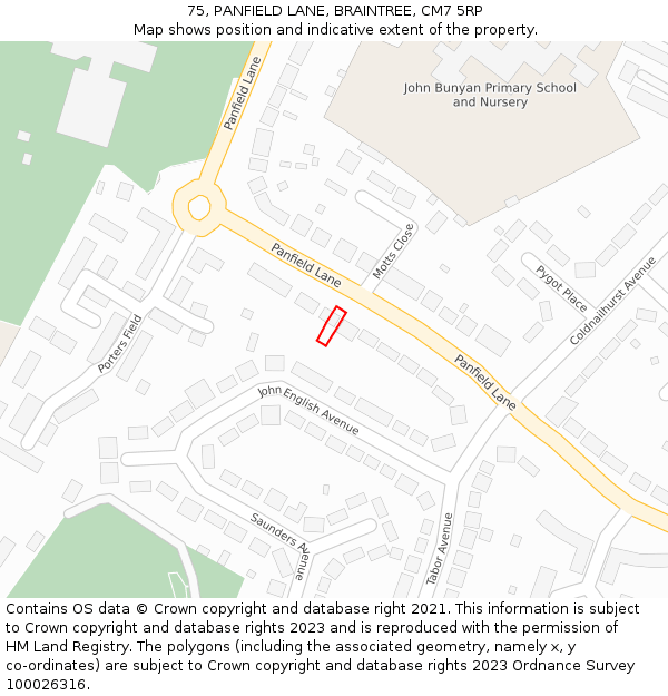 75, PANFIELD LANE, BRAINTREE, CM7 5RP: Location map and indicative extent of plot