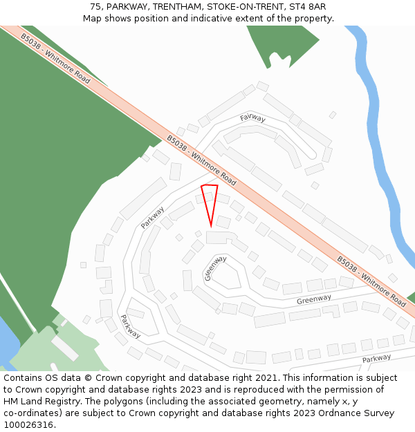 75, PARKWAY, TRENTHAM, STOKE-ON-TRENT, ST4 8AR: Location map and indicative extent of plot