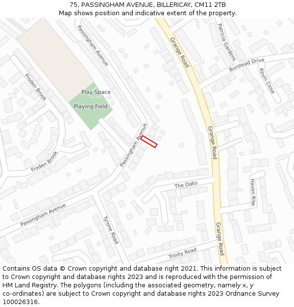 75, PASSINGHAM AVENUE, BILLERICAY, CM11 2TB: Location map and indicative extent of plot