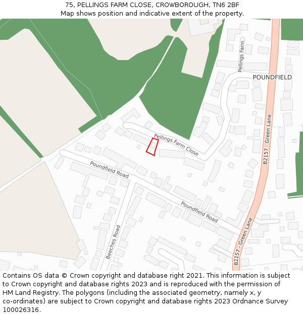 75, PELLINGS FARM CLOSE, CROWBOROUGH, TN6 2BF: Location map and indicative extent of plot