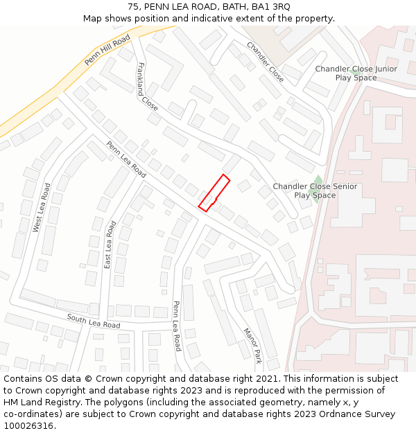 75, PENN LEA ROAD, BATH, BA1 3RQ: Location map and indicative extent of plot