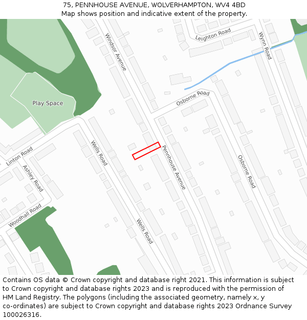 75, PENNHOUSE AVENUE, WOLVERHAMPTON, WV4 4BD: Location map and indicative extent of plot