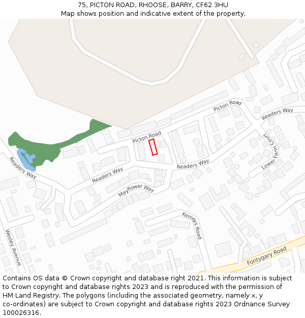 75, PICTON ROAD, RHOOSE, BARRY, CF62 3HU: Location map and indicative extent of plot